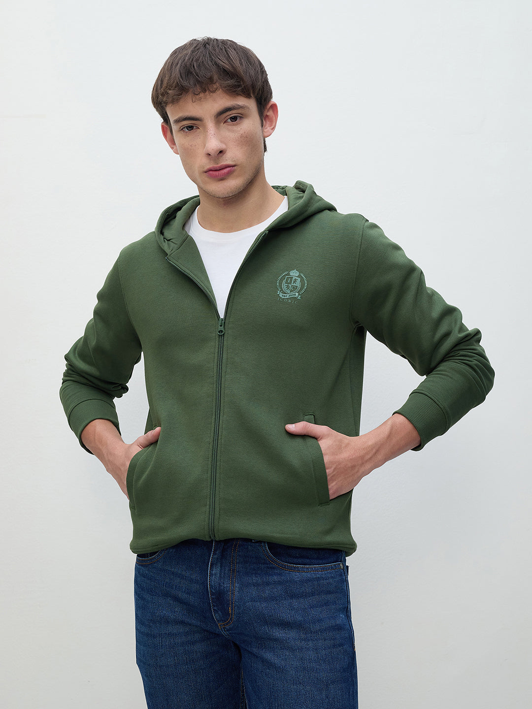 ICONIC Men Green Hooded Sweatshirt