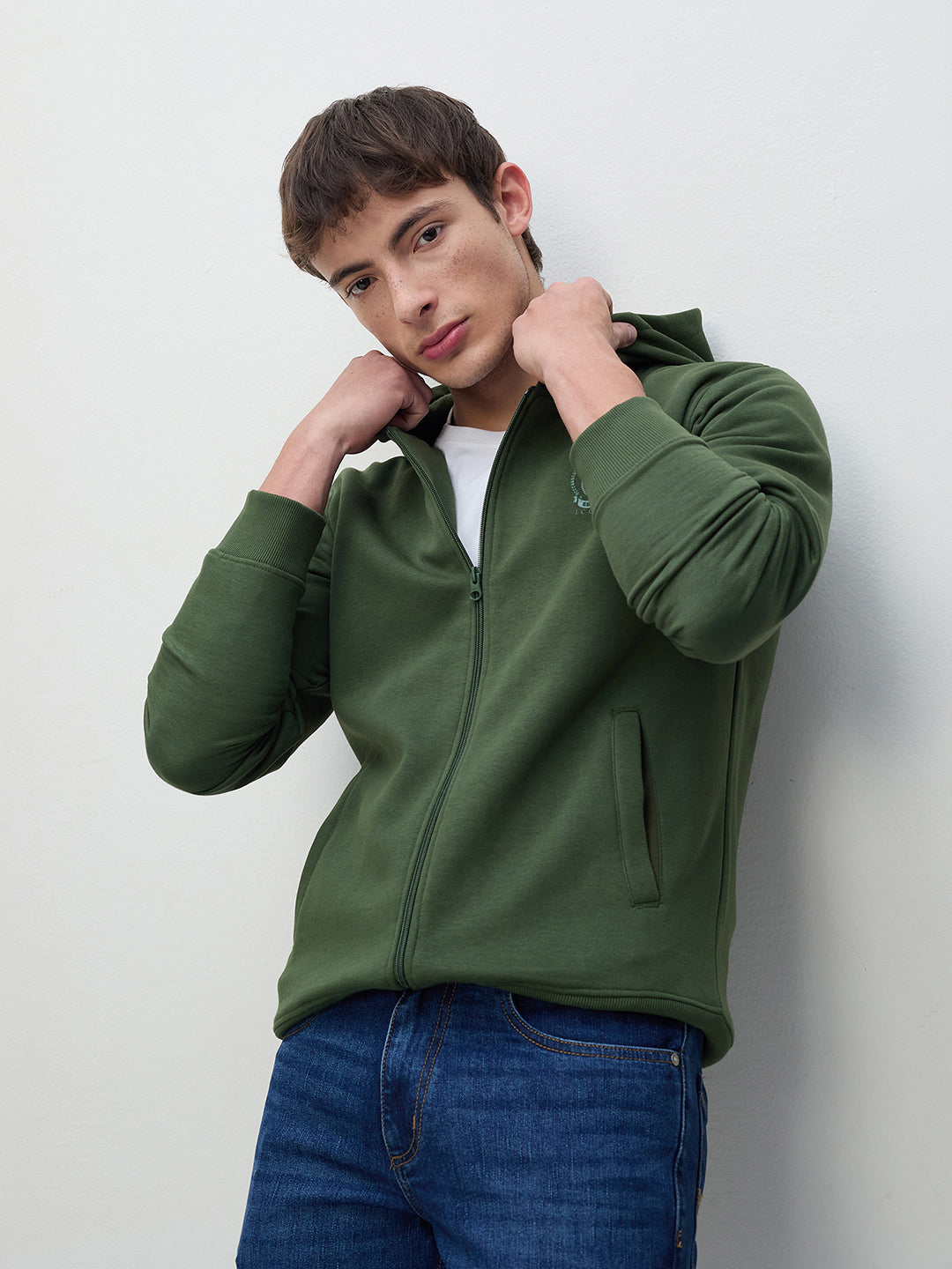 ICONIC Men Green Hooded Sweatshirt