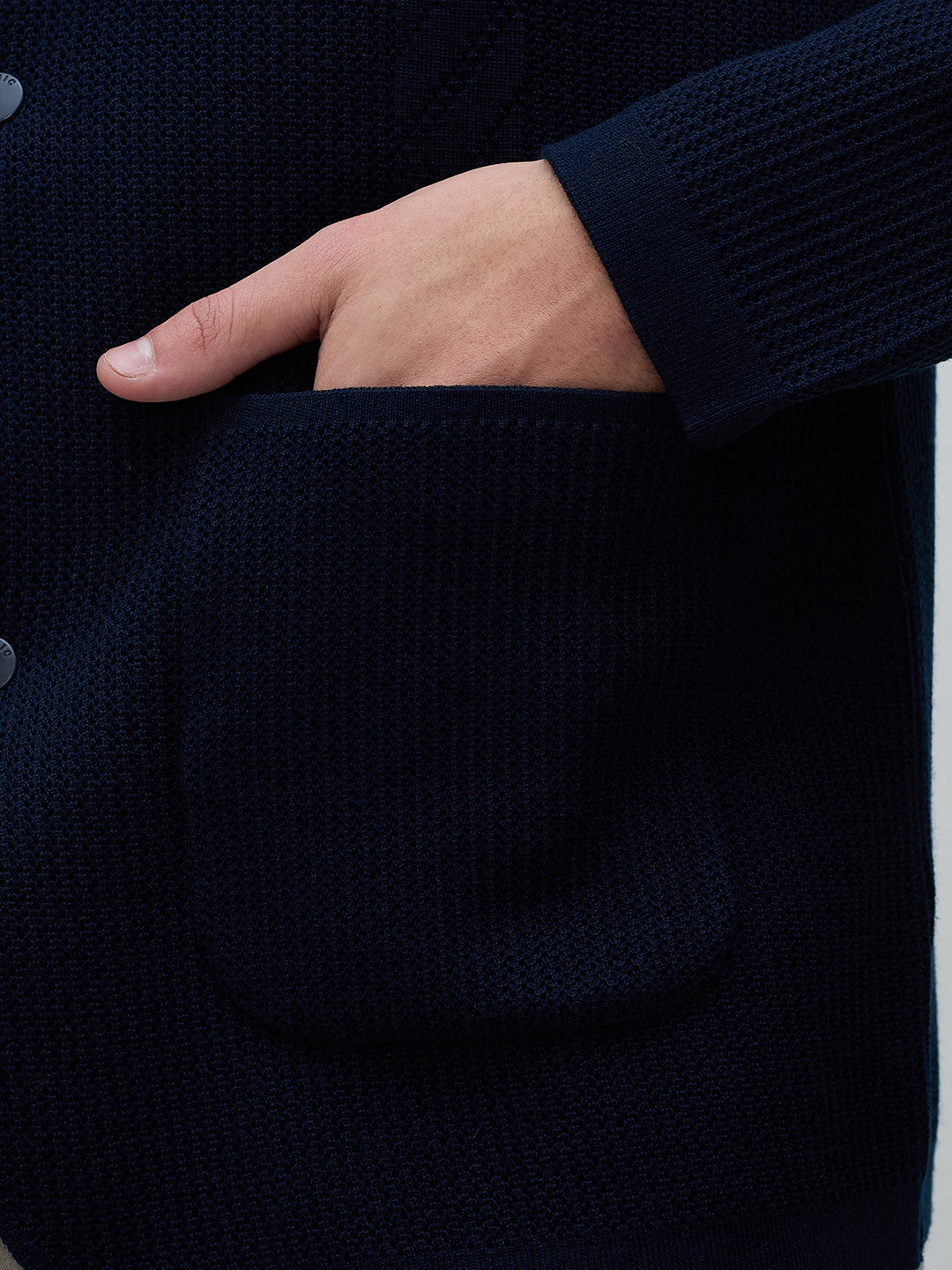 ICONIC Men Navy Blue Textured Shirt Collar Sweatshirt