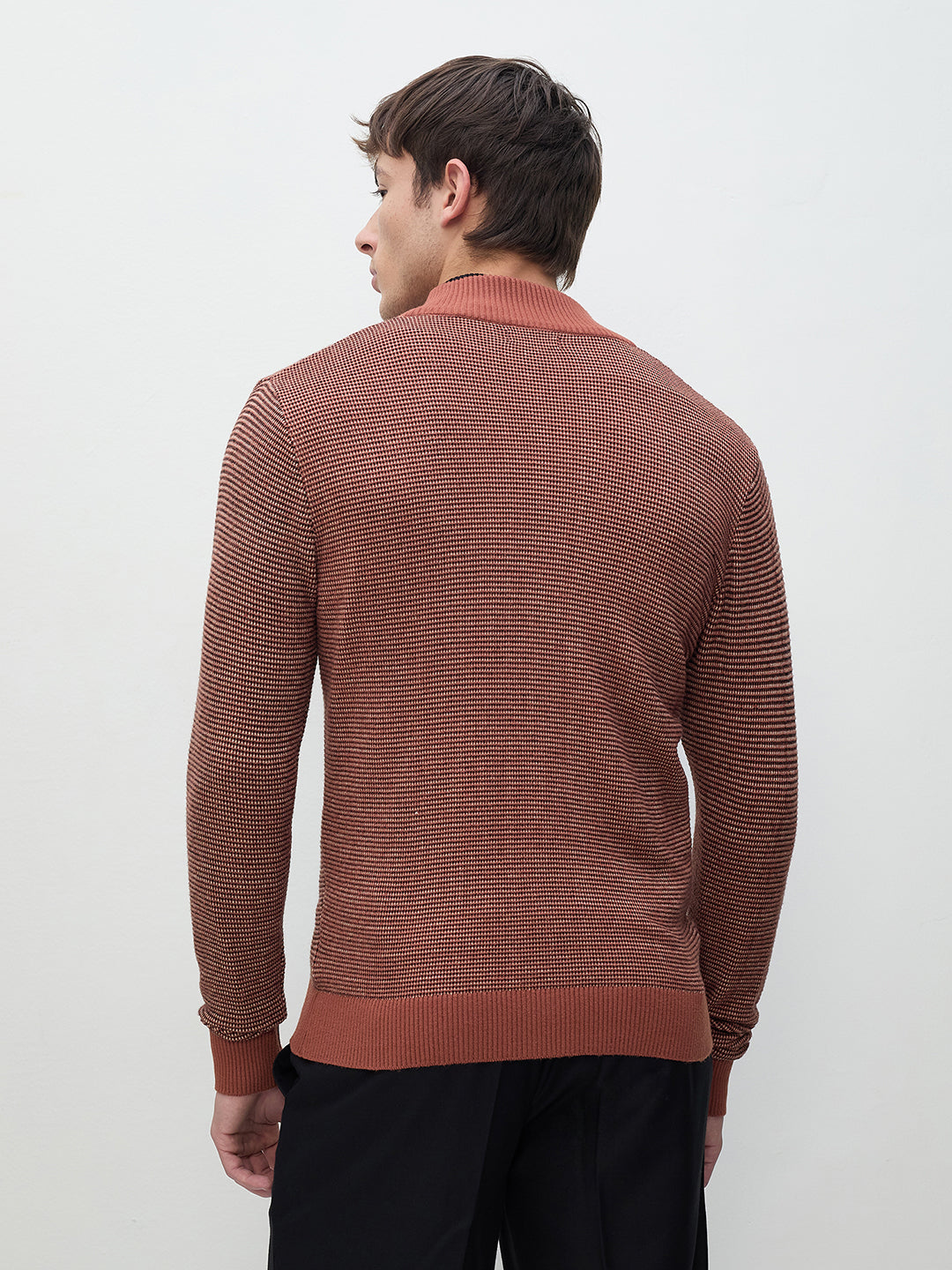 ICONIC Men Brown Textured Crew Neck Sweater