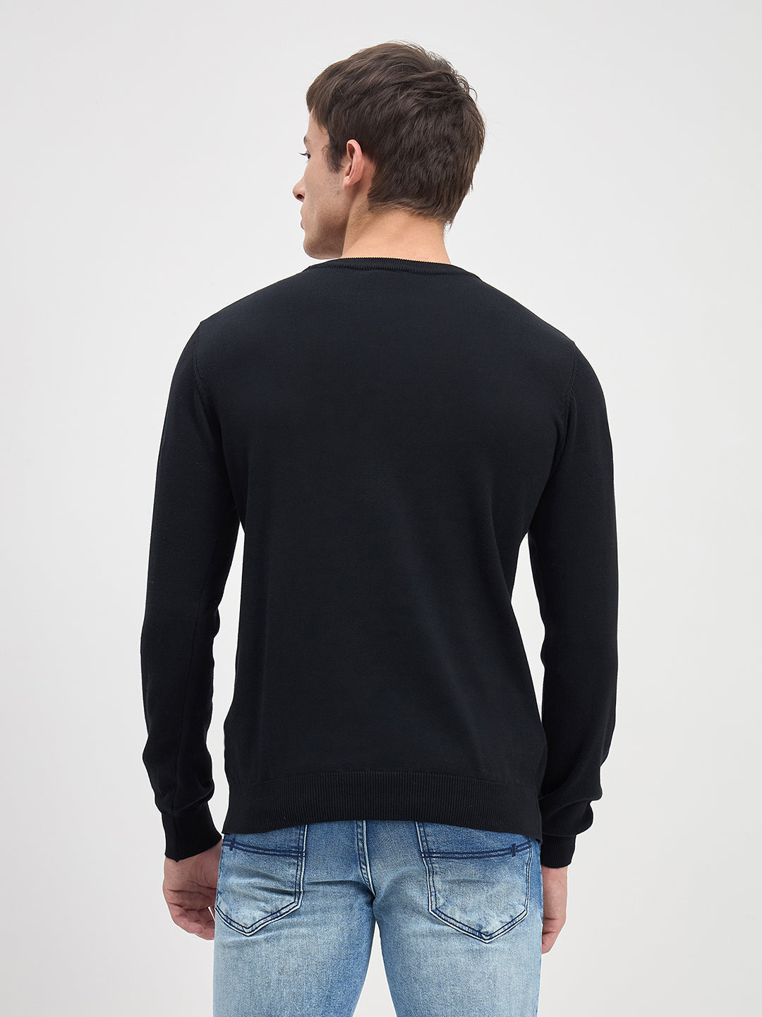 ICONIC Men Black Colorblock Crew Neck Regular Fit Sweater