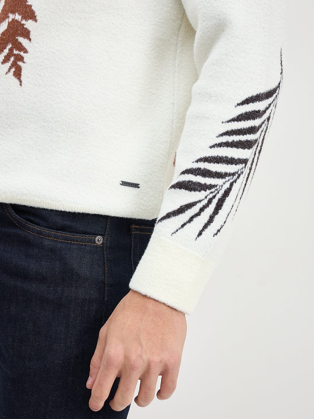 Iconic Men White Floral Round Neck Sweater