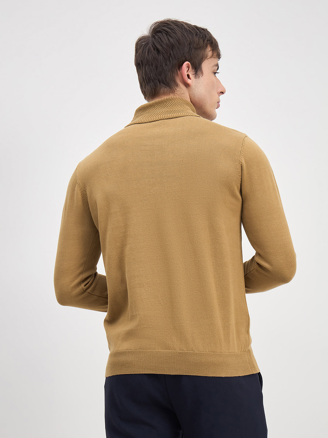 ICONIC Men Brown Solid High Neck Regular Fit Sweater