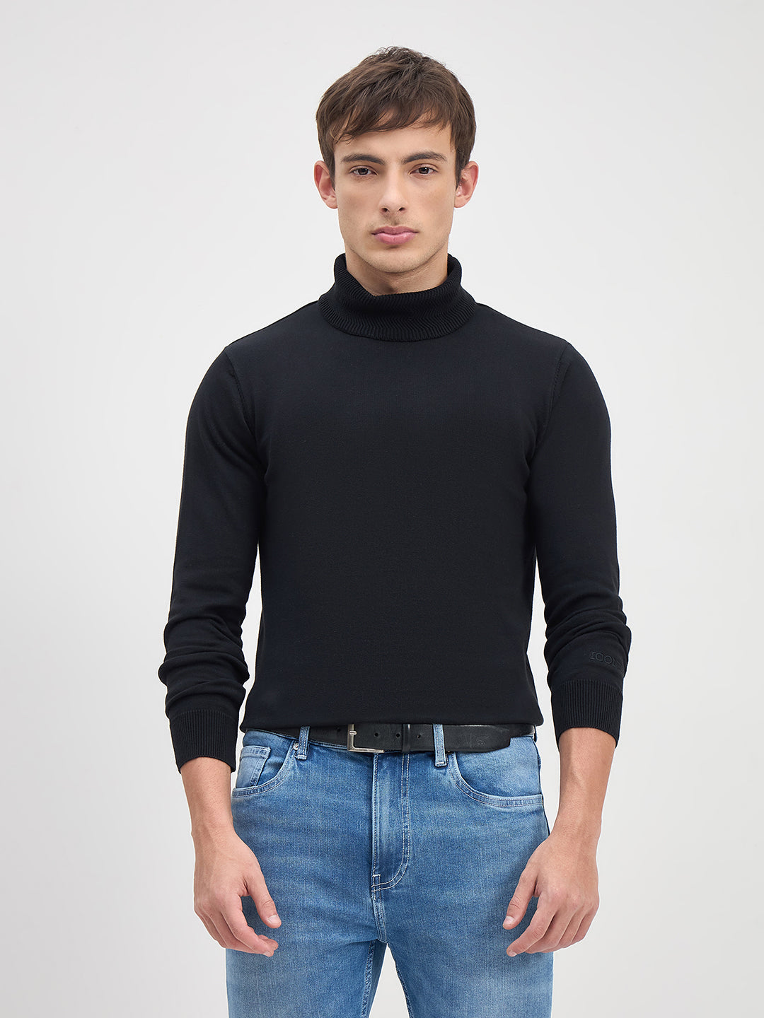 ICONIC Men Jett Black Solid High Neck Regular Fit Sweater