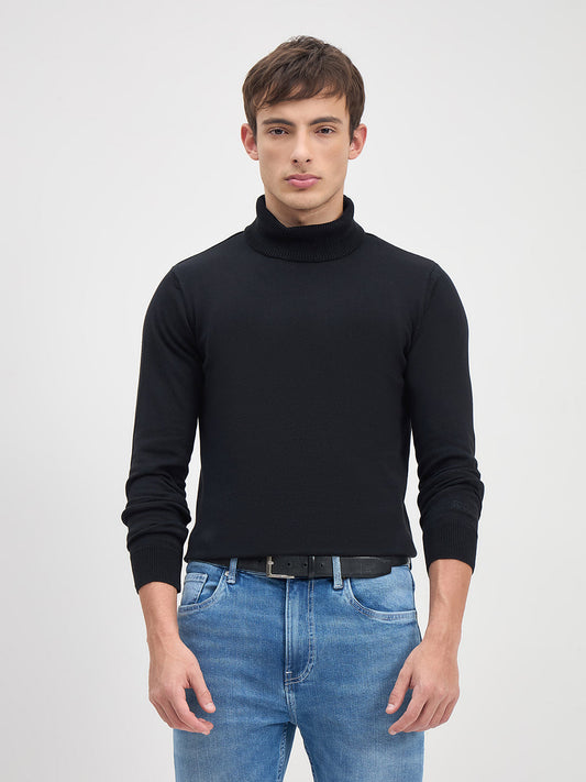 ICONIC Men Jett Black Solid High Neck Regular Fit Sweater