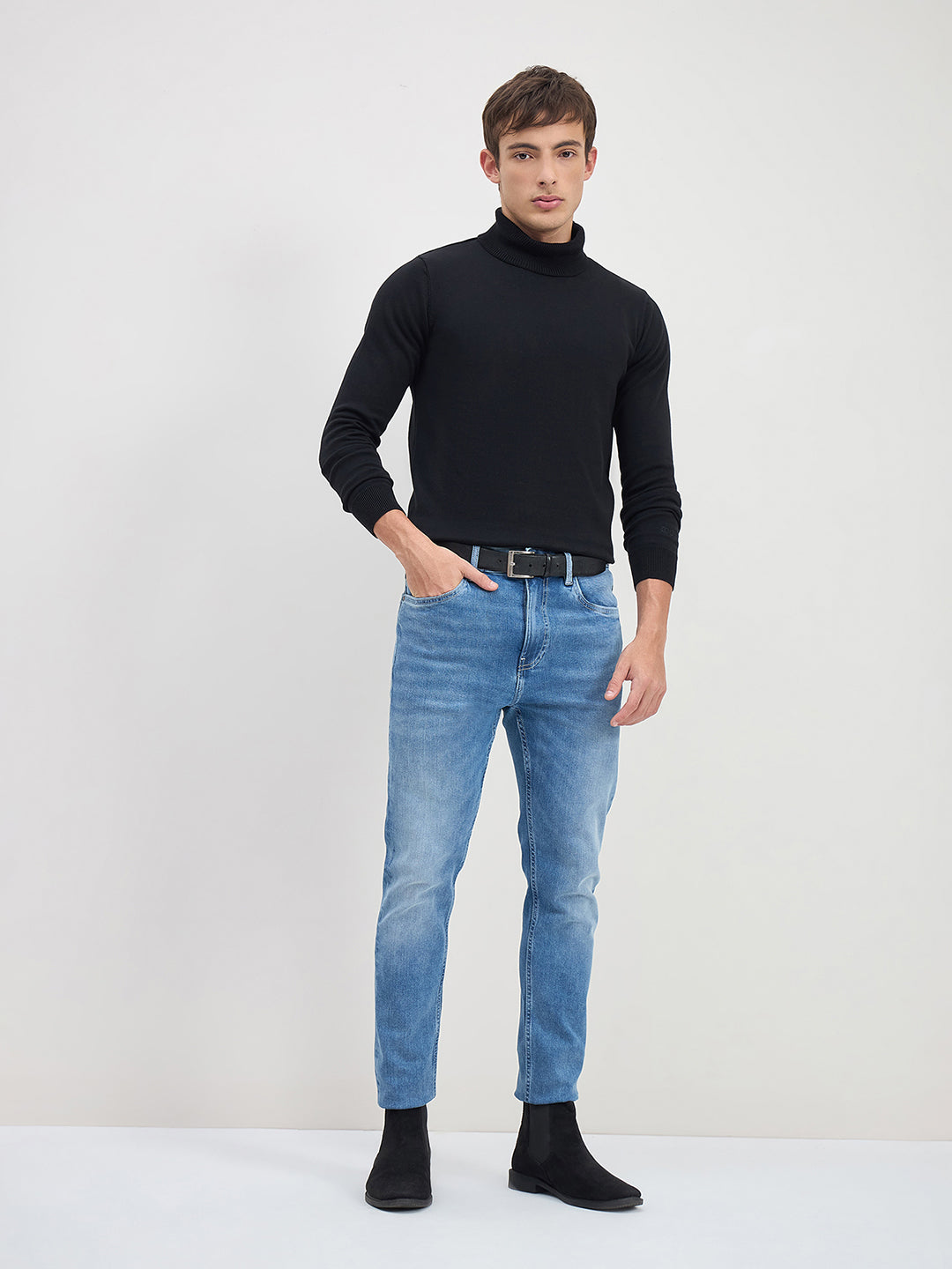 ICONIC Men Jett Black Solid High Neck Regular Fit Sweater