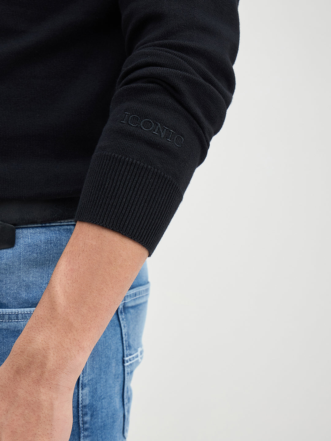 ICONIC Men Jett Black Solid High Neck Regular Fit Sweater