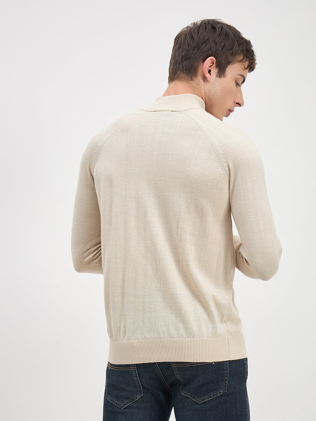 ICONIC Men Beige Solid High Neck Regular Fit Sweater