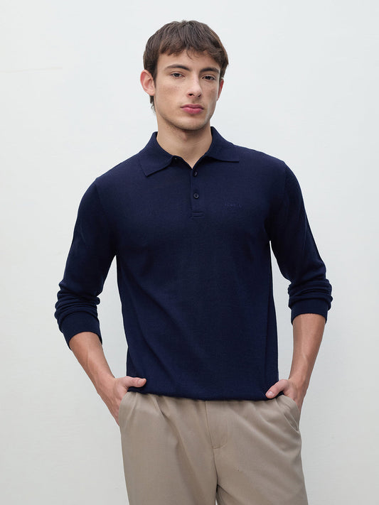 ICONIC Men Navy Blue Regular Fit Sweater