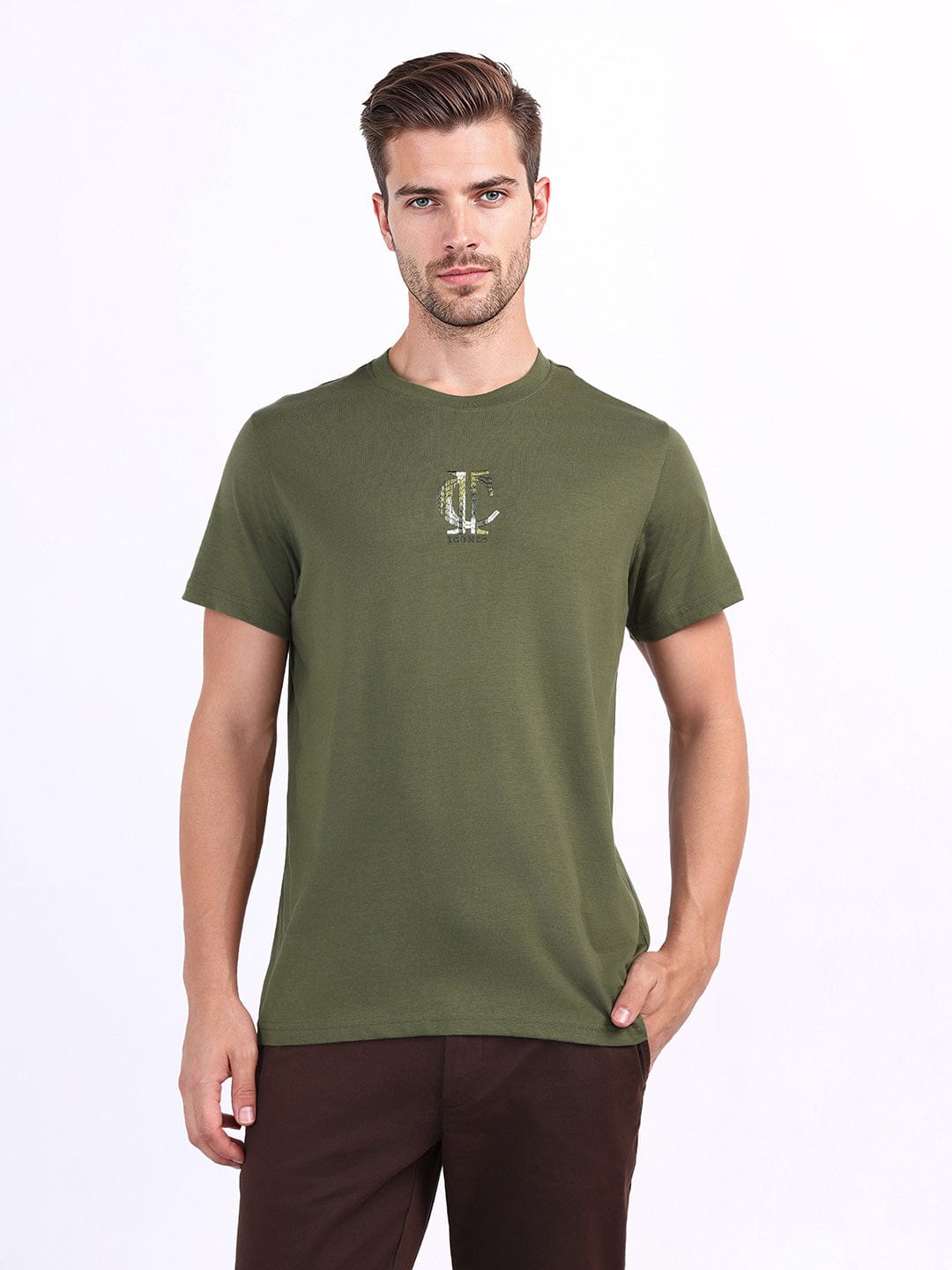 Iconic Men Green Solid Tshirt