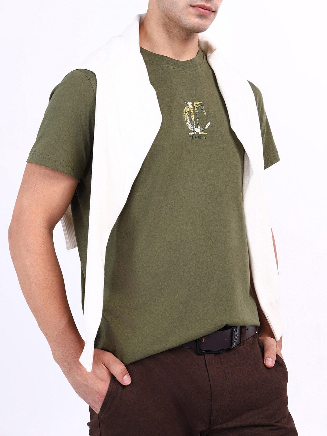 Iconic Men Green Solid Tshirt