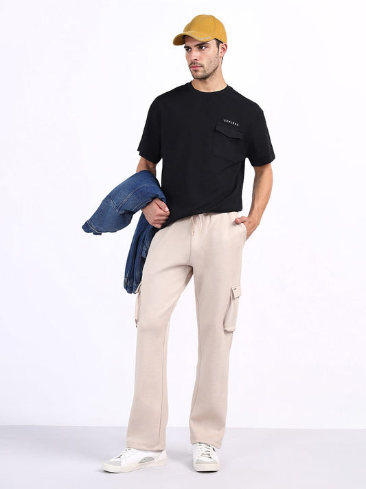 Iconic Men Black Solid Crew Neck Tshirt