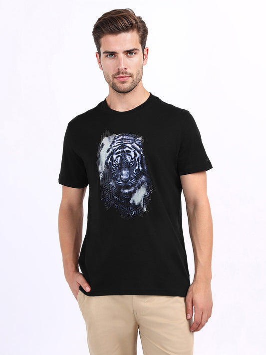 Iconic Men Black Solid Crew Neck Tshirt