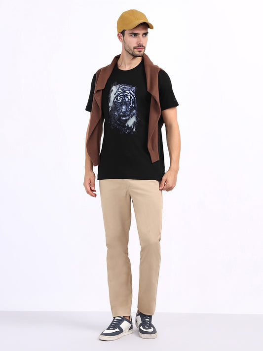 Iconic Men Black Solid Crew Neck Tshirt