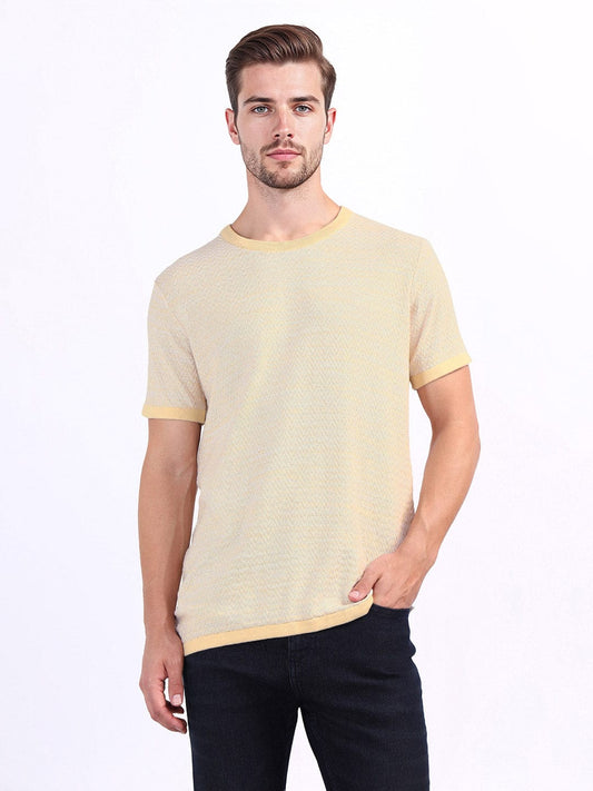 Iconic Men Beige Chevron Crew Neck Tshirt