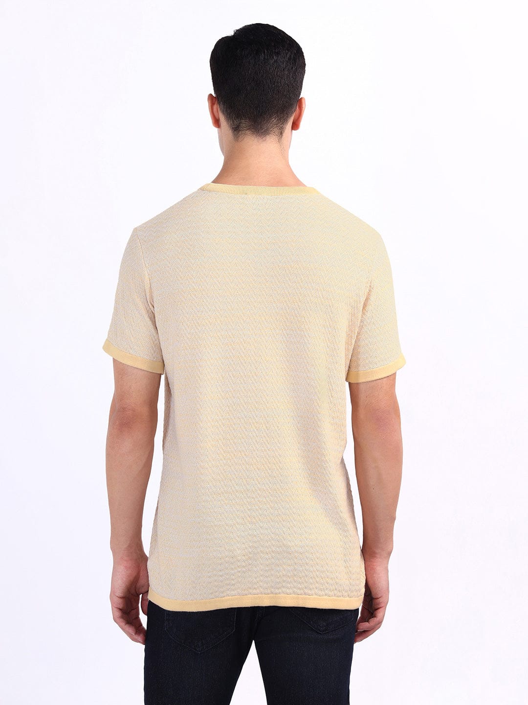Iconic Men Beige Chevron Crew Neck Tshirt