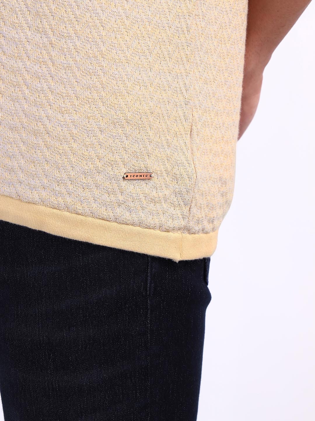 Iconic Men Beige Chevron Crew Neck Tshirt