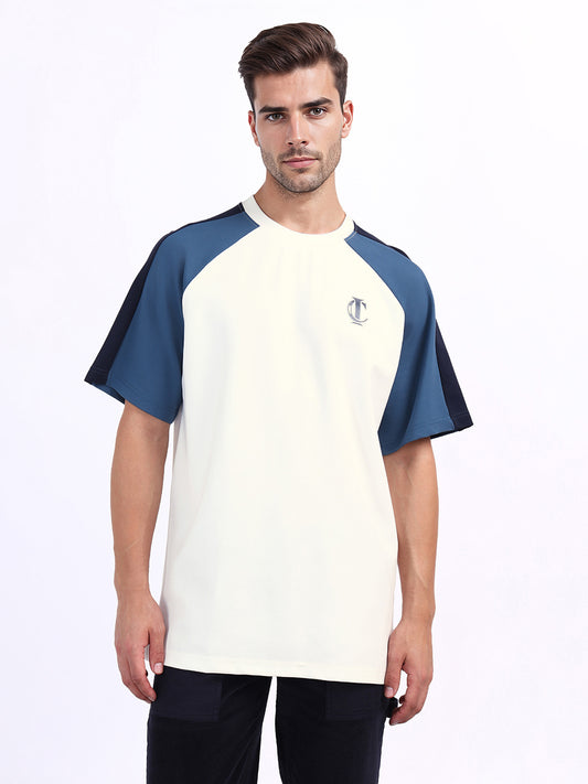 Iconic Men White Coloublocked Crew Neck Tshirt