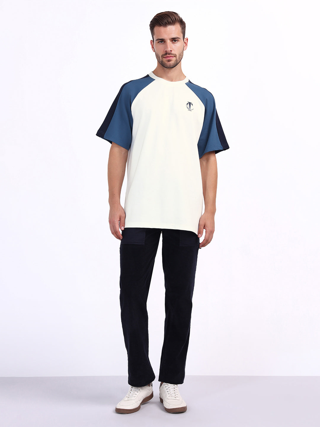 Iconic Men White Coloublocked Crew Neck Tshirt