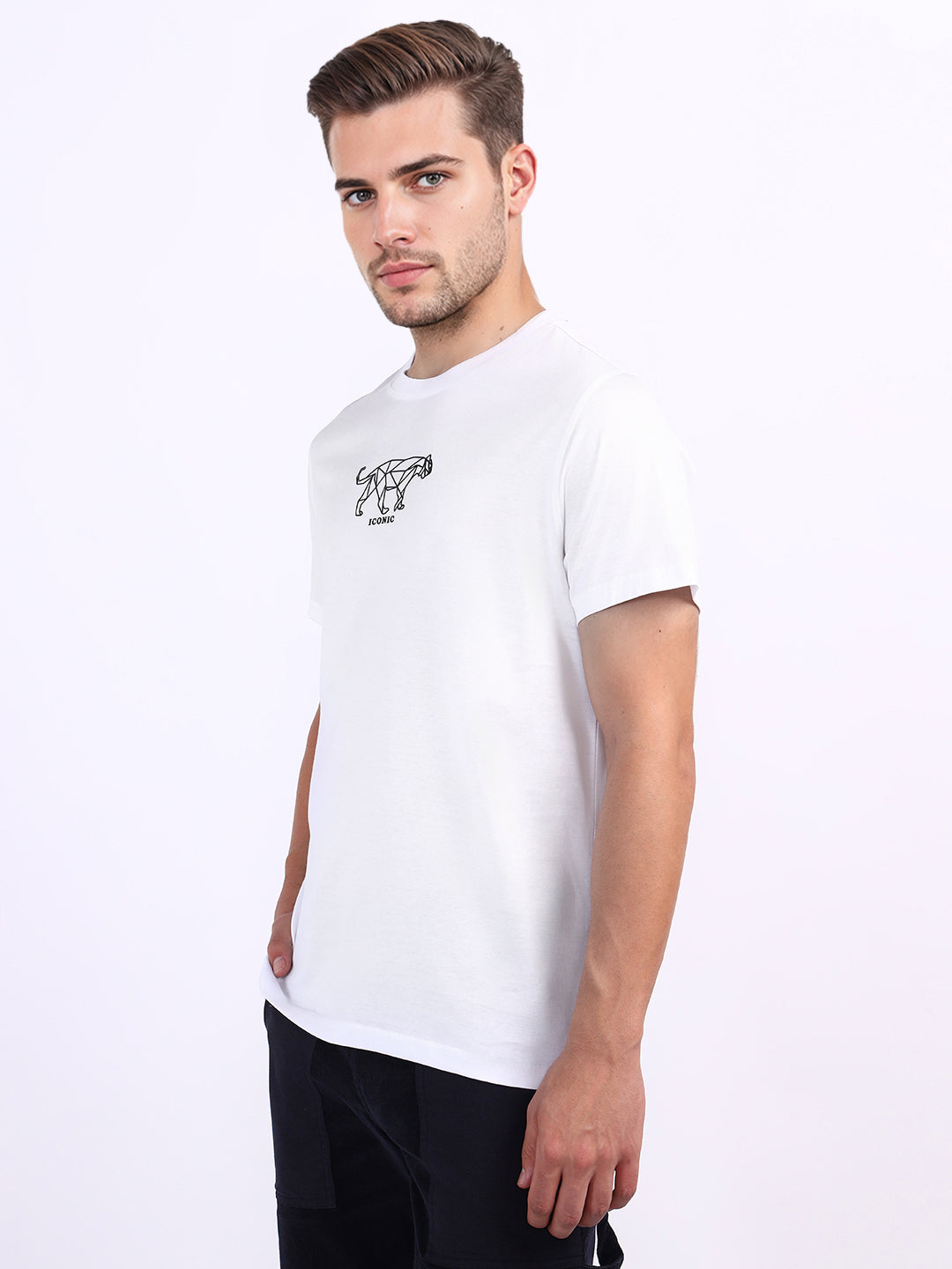 Iconic Men White Solid Crew Neck Tshirt