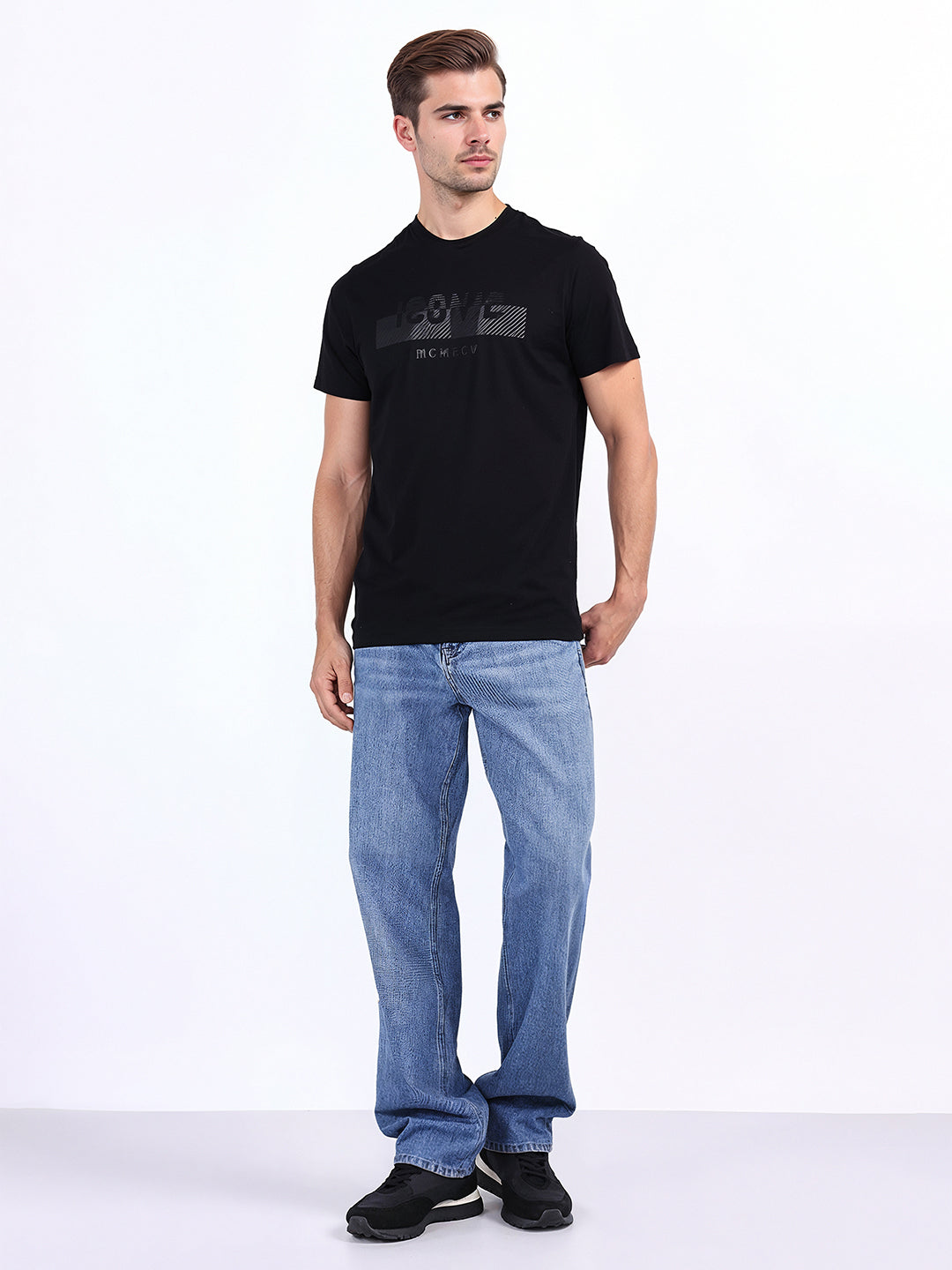 ICONIC Mens Black Logo Round Neck T-Shirt