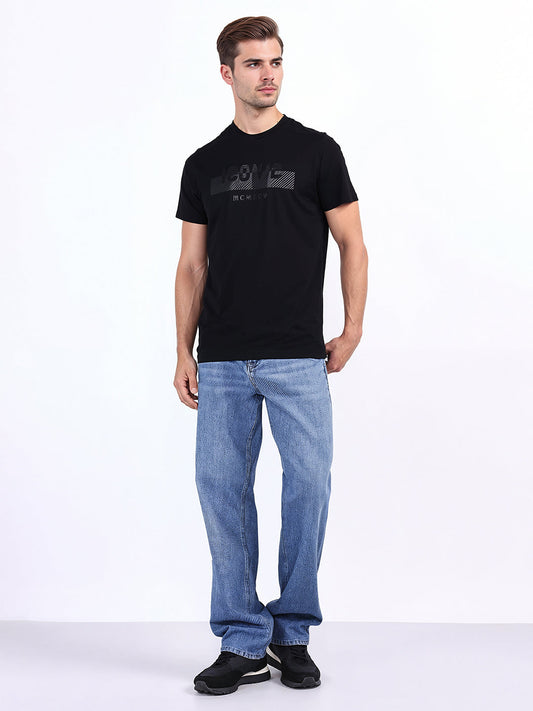 ICONIC Mens Black Logo Round Neck T-Shirt