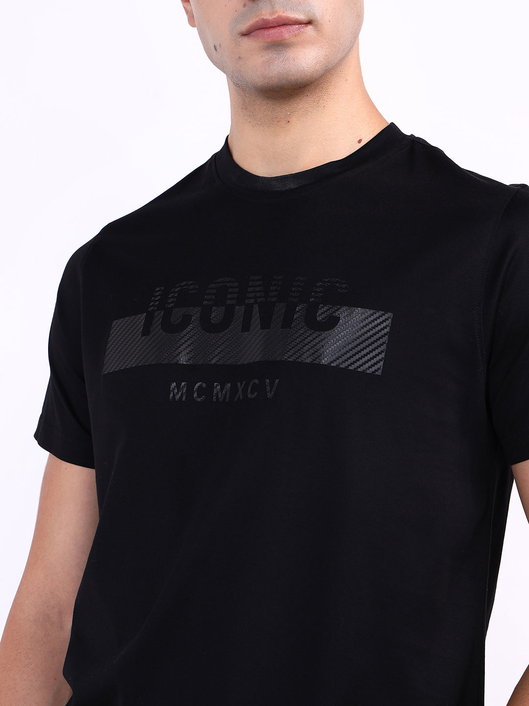 ICONIC Mens Black Logo Round Neck T-Shirt