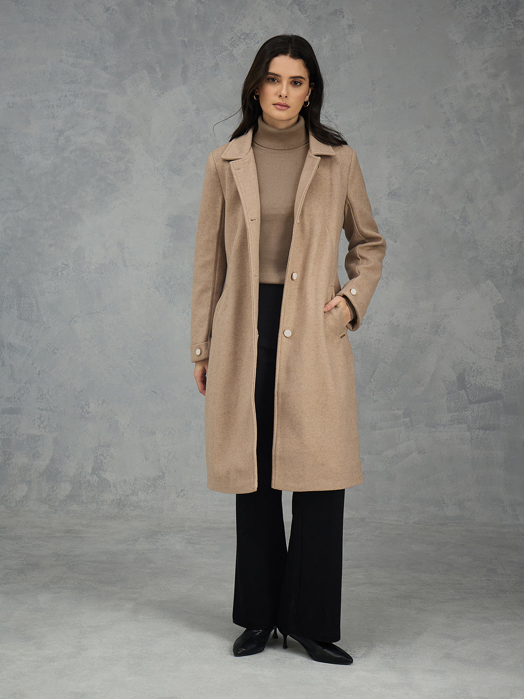 Iconic Women Brown Solid Collared Overcoat