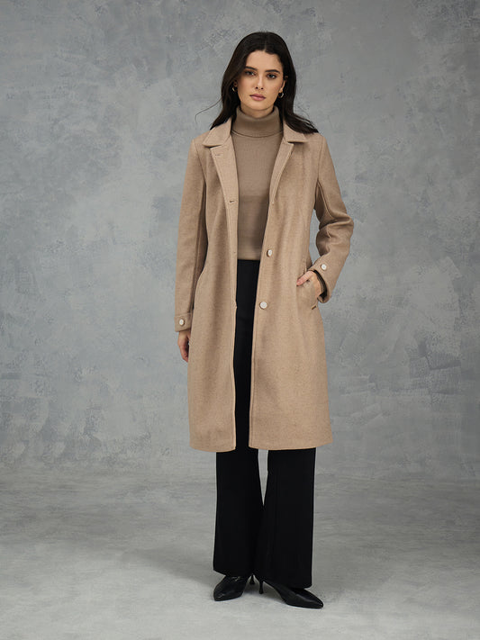 Iconic Women Brown Solid Collared Overcoat