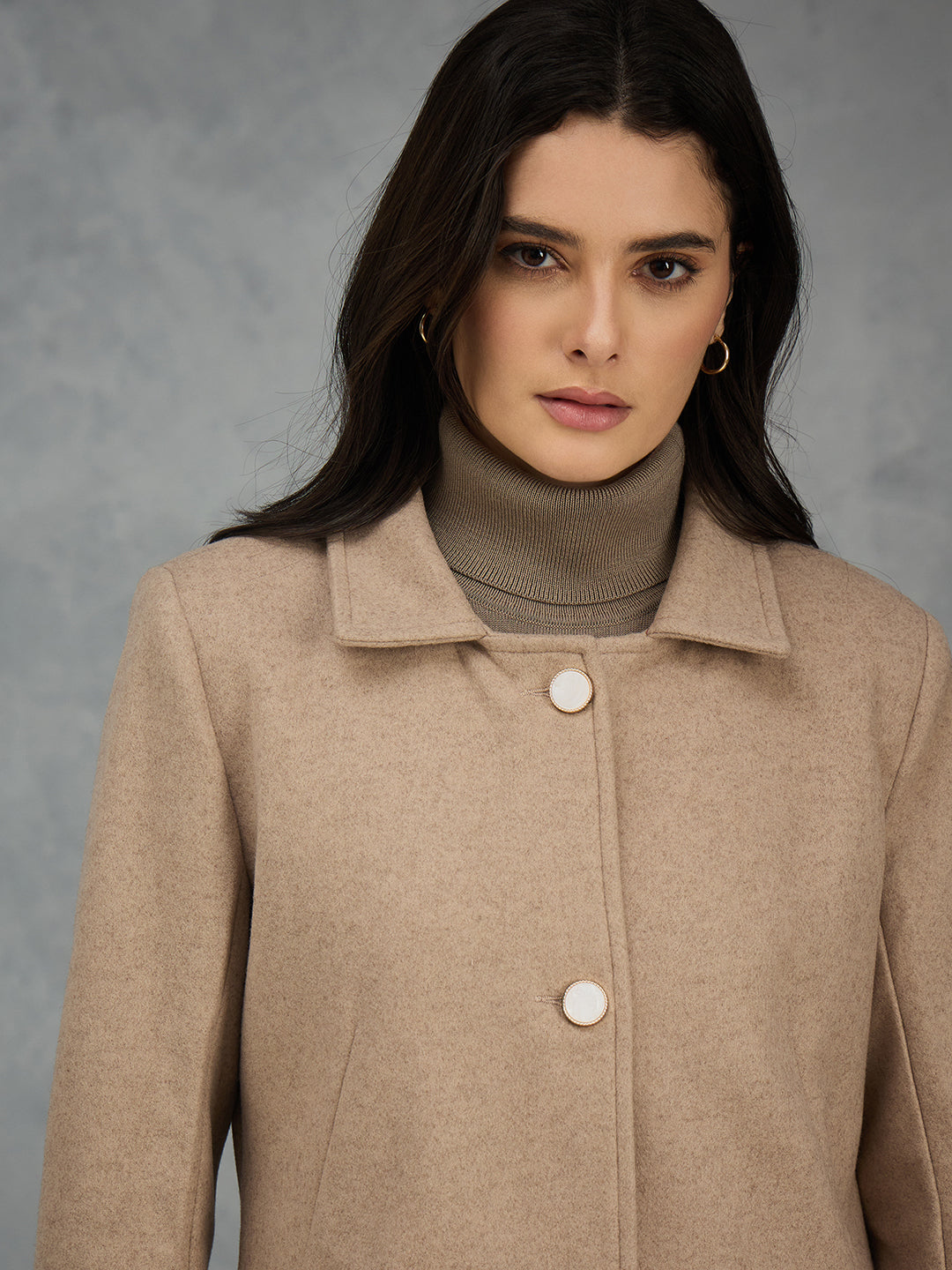 Iconic Women Brown Solid Collared Overcoat