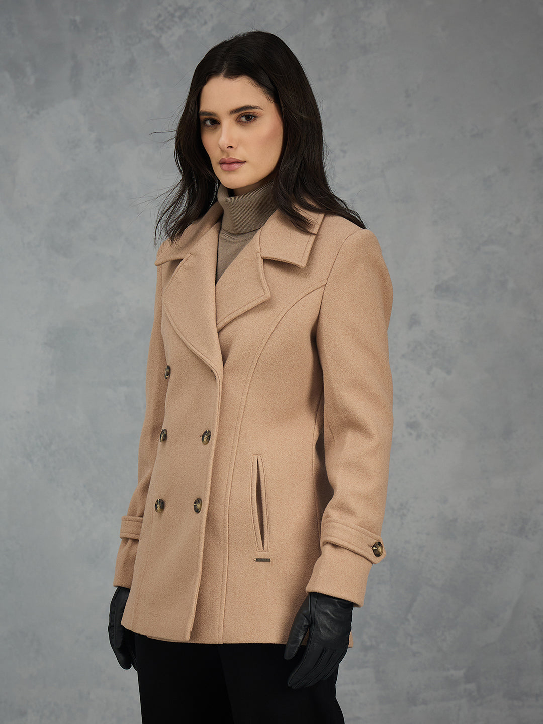 Iconic Women Brown Solid Lapel Collar Overcoat