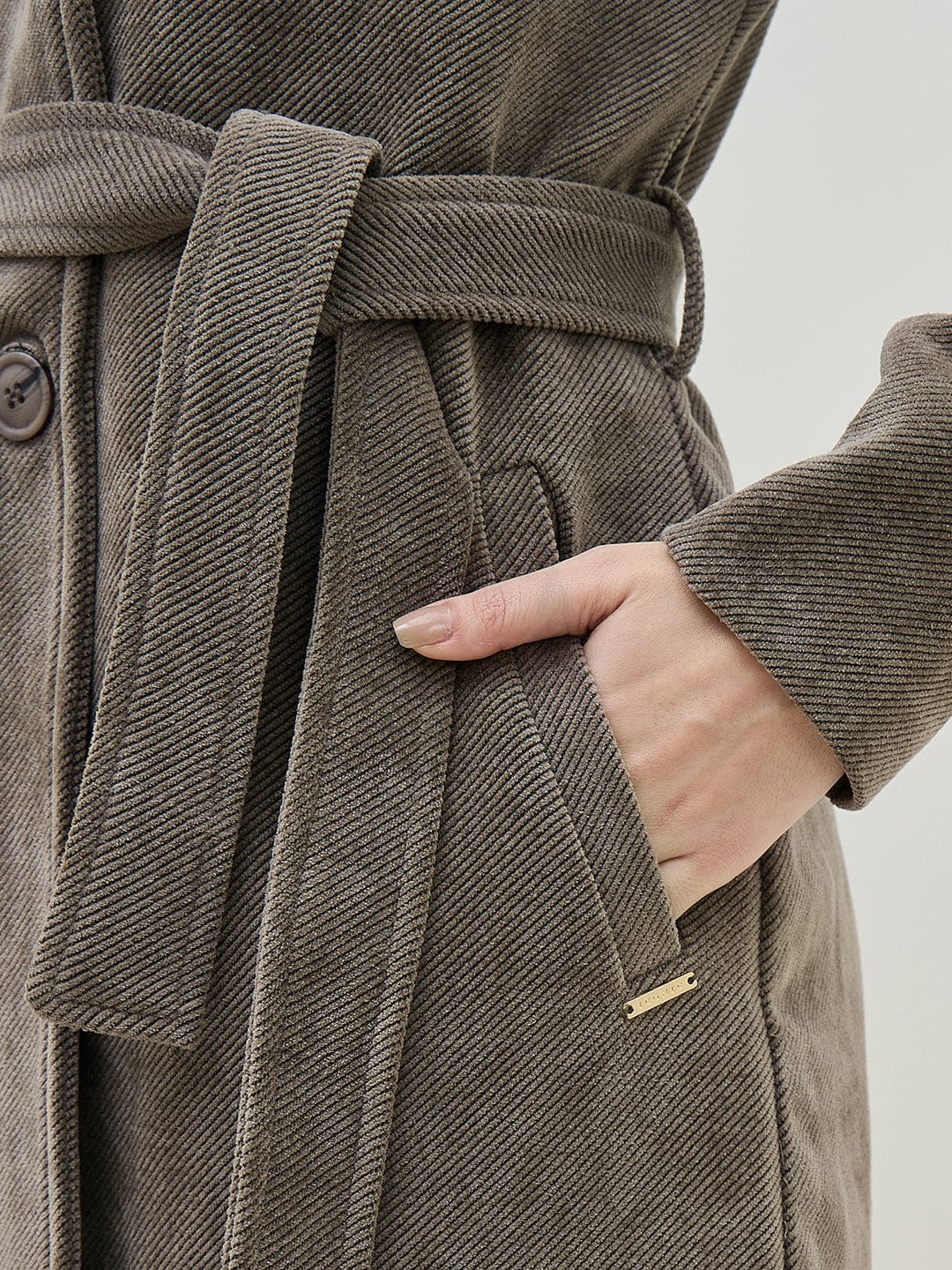 ICONIC Women Taupe Textured Notch Lapel Regular Fit Overcoat