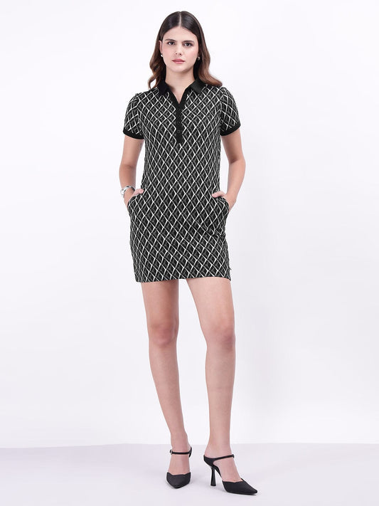 Iconic Women Black Textured Polo Dress