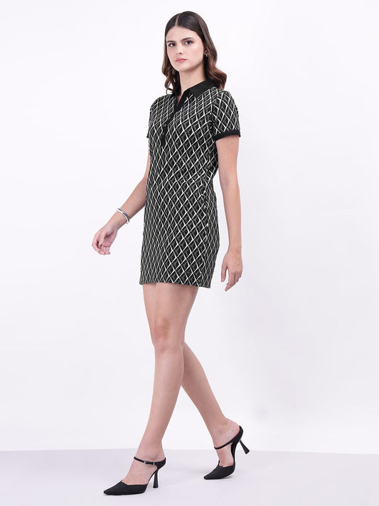 Iconic Women Black Textured Polo Dress