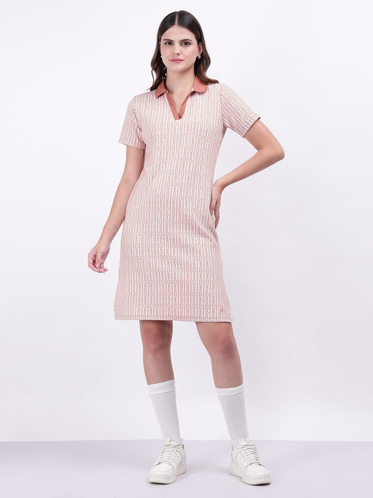 Iconic Women Pink Textured Polo Dress