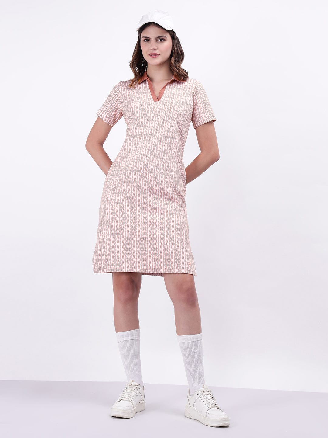 Iconic Women Pink Textured Polo Dress