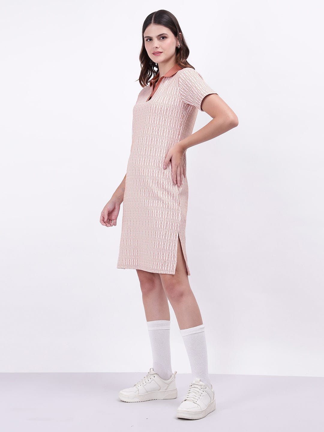 Iconic Women Pink Textured Polo Dress