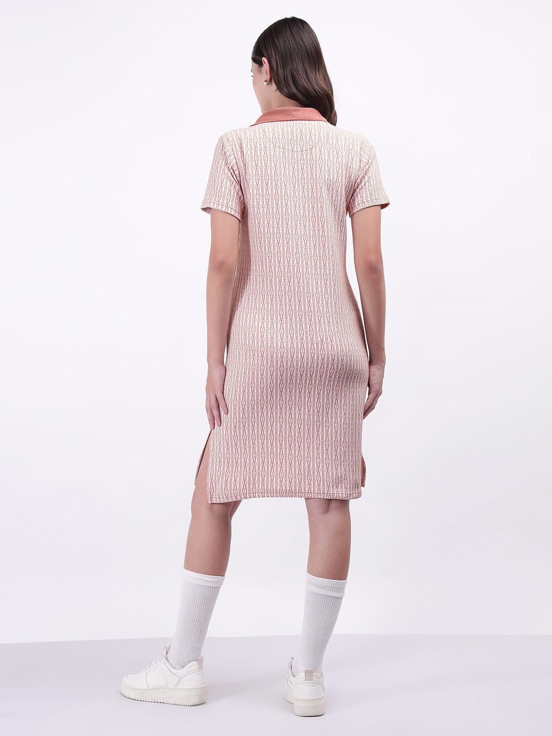 Iconic Women Pink Textured Polo Dress