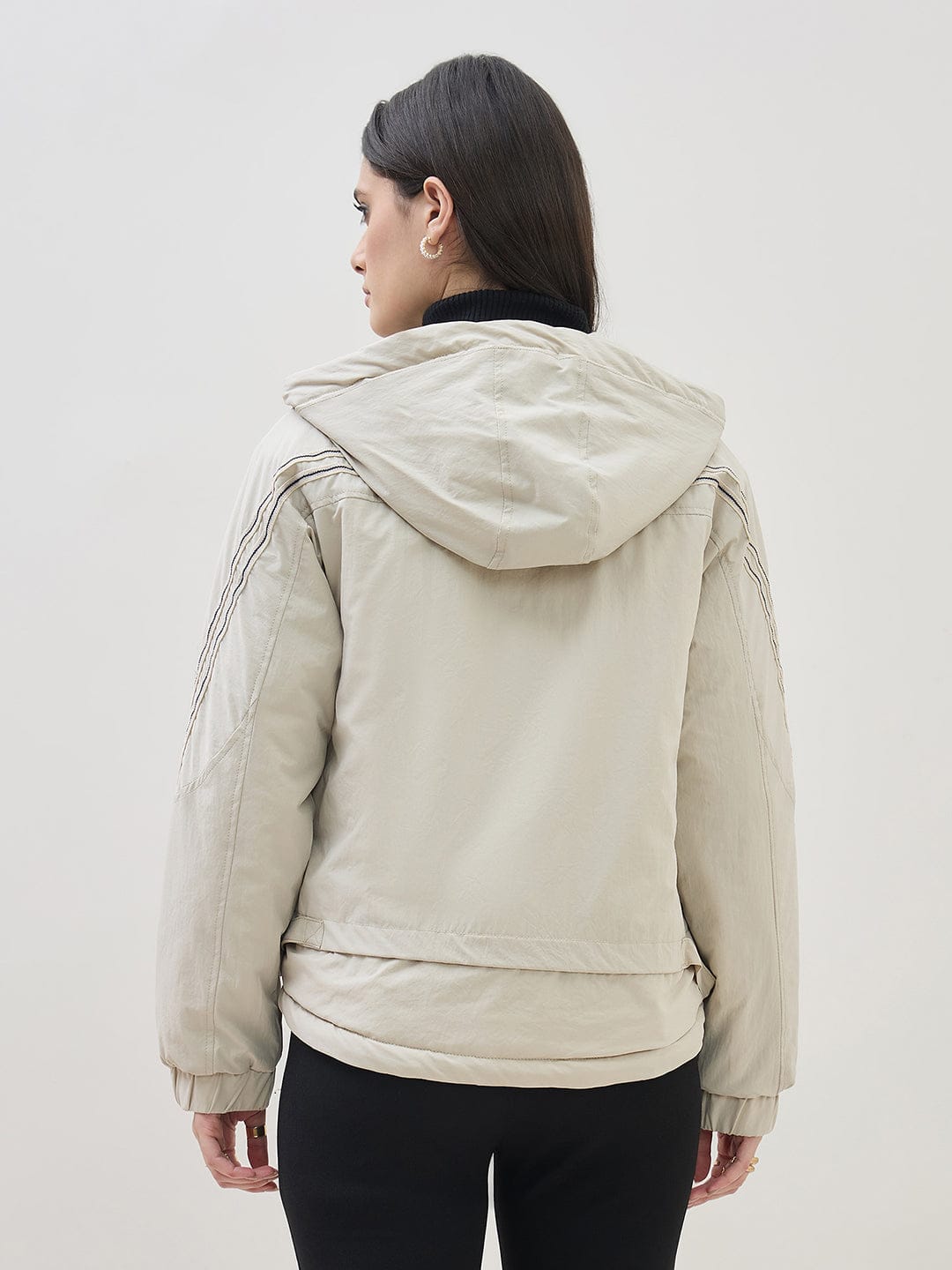 ICONIC Women Grey High Neck Regular Fit Hooded Jacket