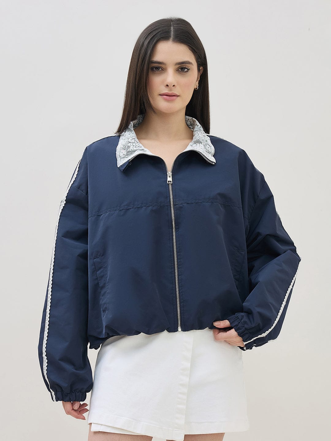 ICONIC Women Teal Blue Polo Collar Regular Fit Jacket