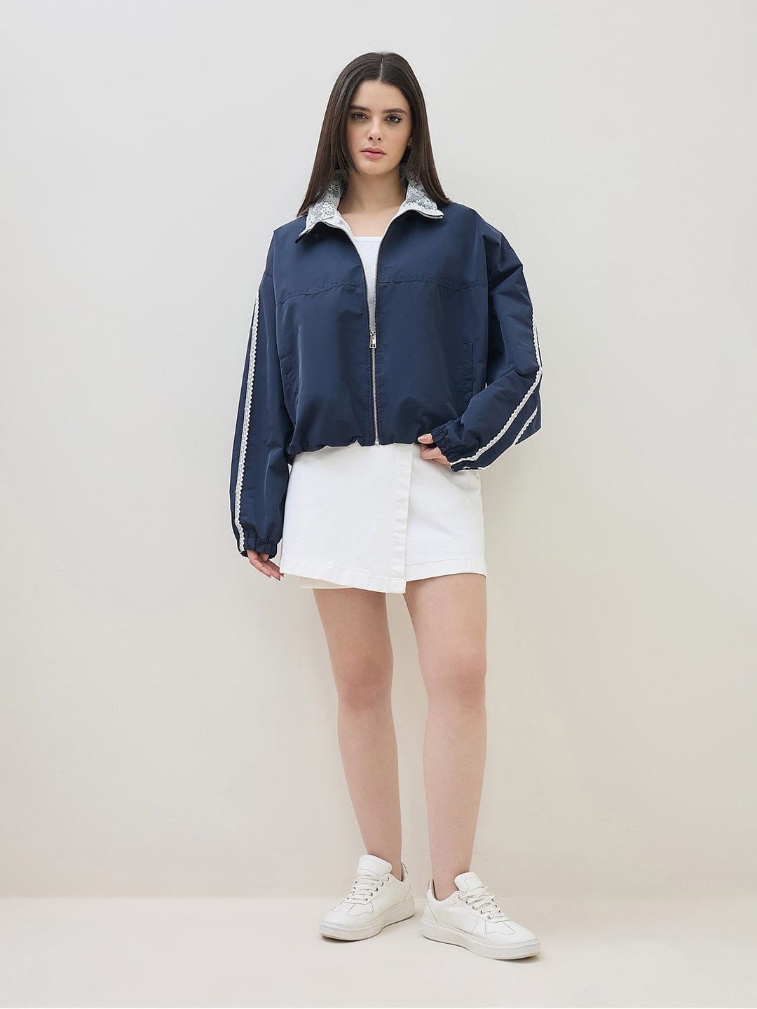 ICONIC Women Teal Blue Polo Collar Regular Fit Jacket