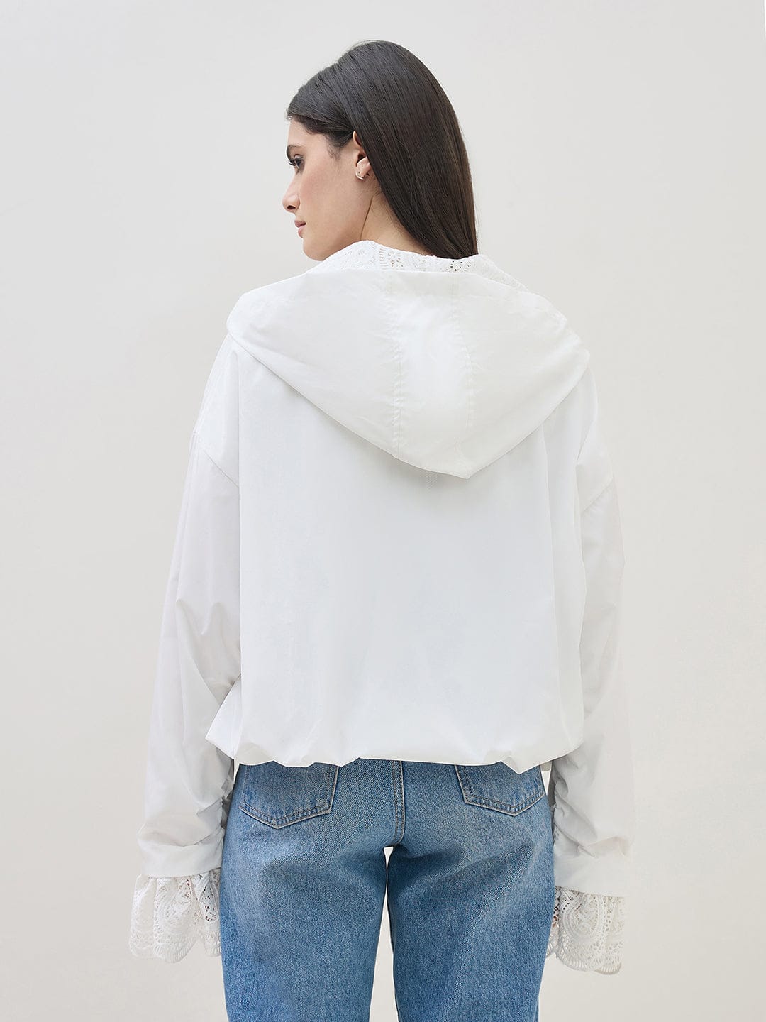 ICONIC Women White Hooded Regular Fit Jacket