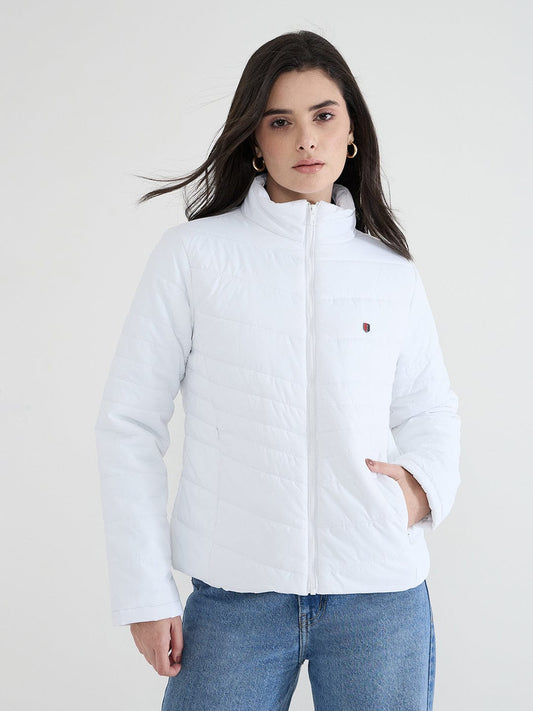 Iconic Women White Solid High Neck Jacket