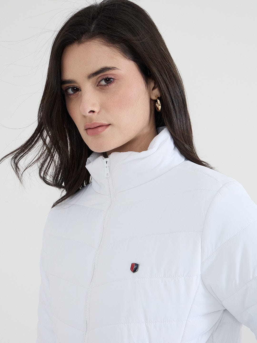 Iconic Women White Solid High Neck Jacket