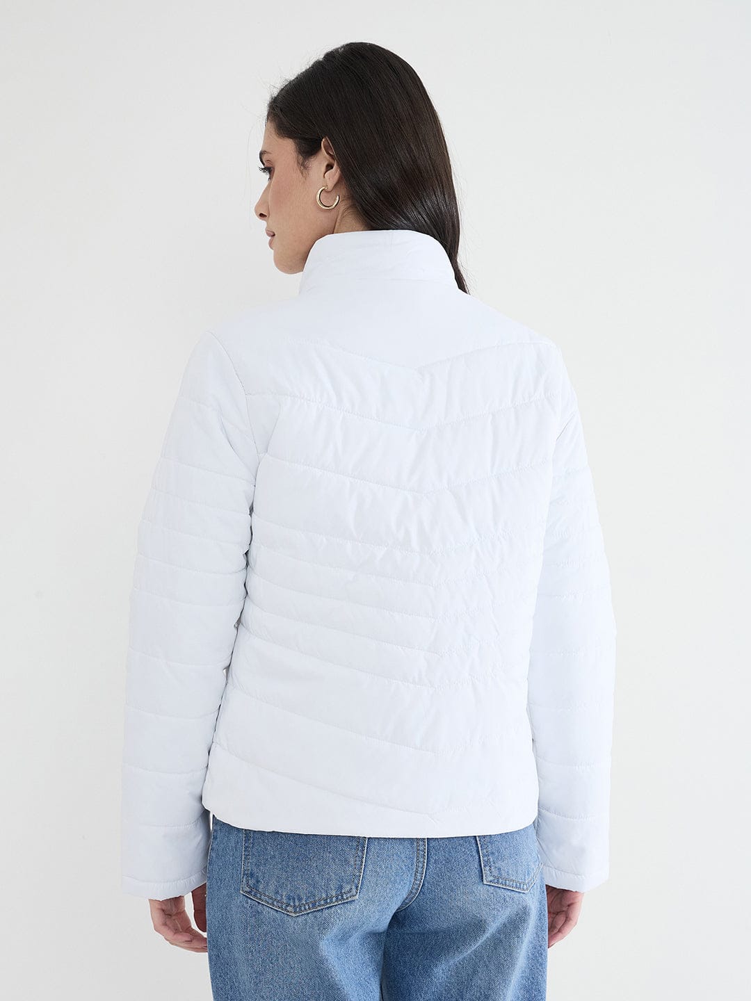 Iconic Women White Solid High Neck Jacket