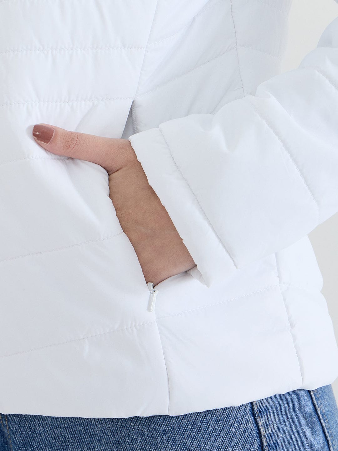 Iconic Women White Solid High Neck Jacket