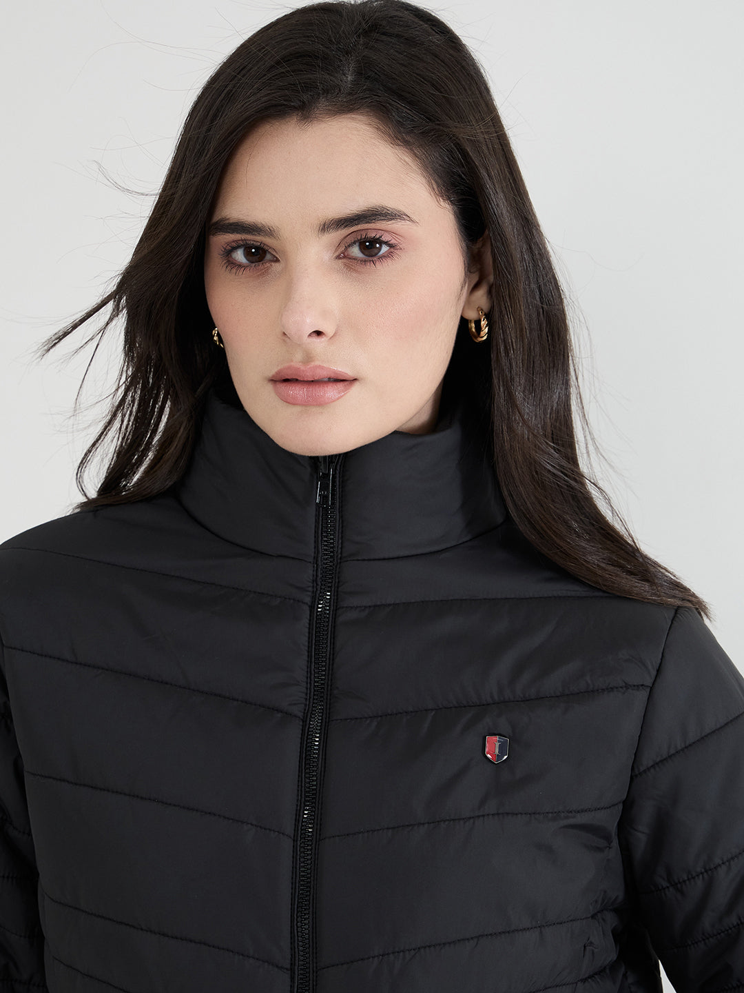 Iconic Women Black Solid High Neck Jacket