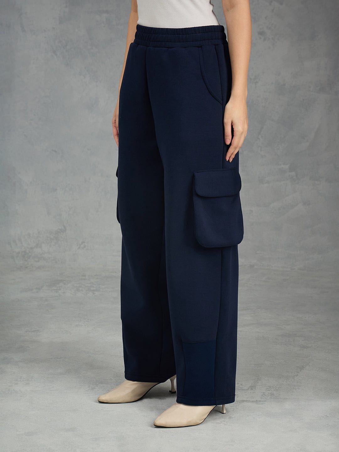 Iconic Women Navy Blue Solid Cargo Fit Sweat Pant