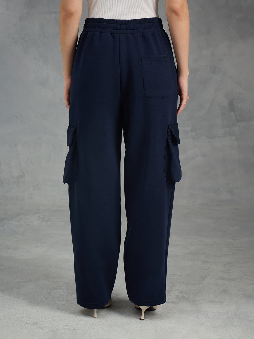 Iconic Women Navy Blue Solid Cargo Fit Sweat Pant