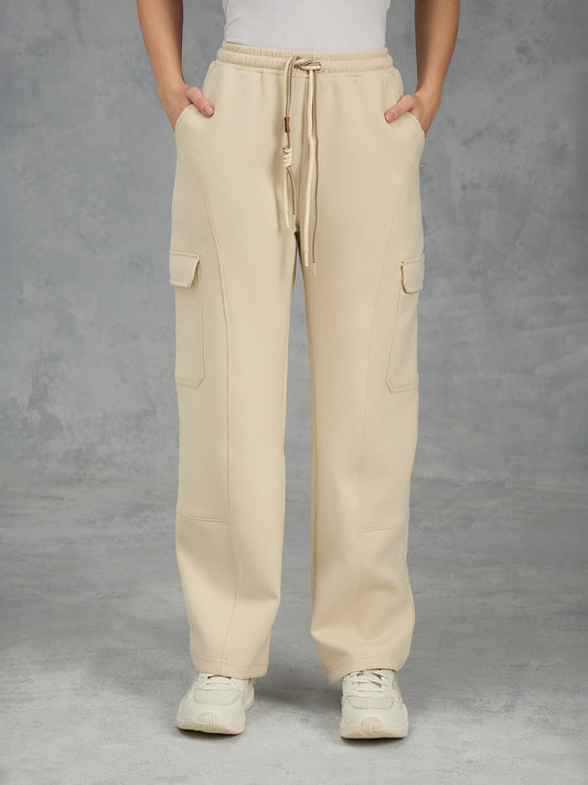 Iconic Women Cream Solid Straight Fit Sweat Pant
